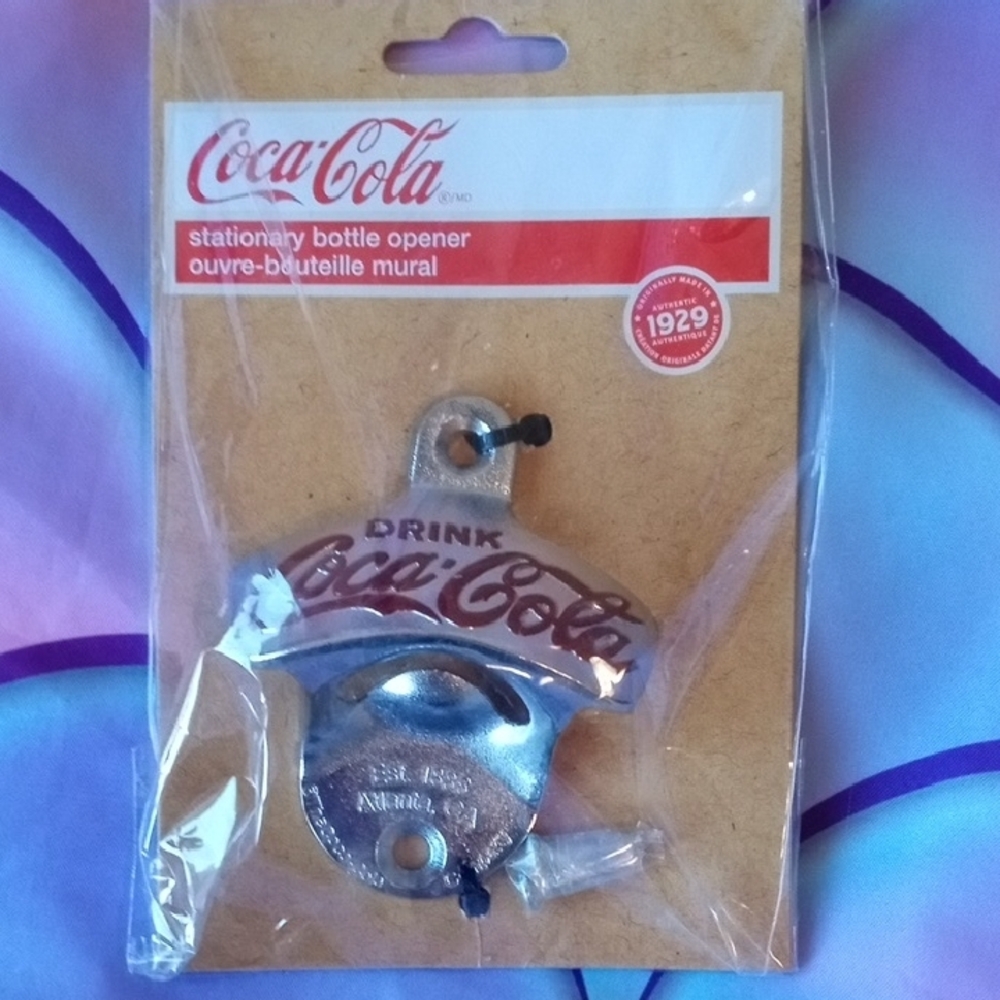 Coca-Cola Silver and Red Wall-Mounted Opener